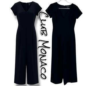 Club Monaco Sannah Black Wide Leg Jumpsuit Sz 2 Short Sleeve V-Neck Minimalist